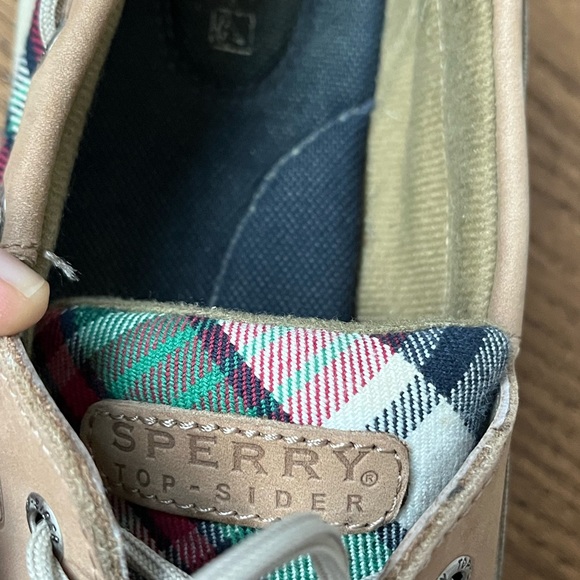 Sperry Top Sider Size 9.5 Khaki Leather Plaid Preppy Bluefish Oxford Boat Shoes - Picture 10 of 13